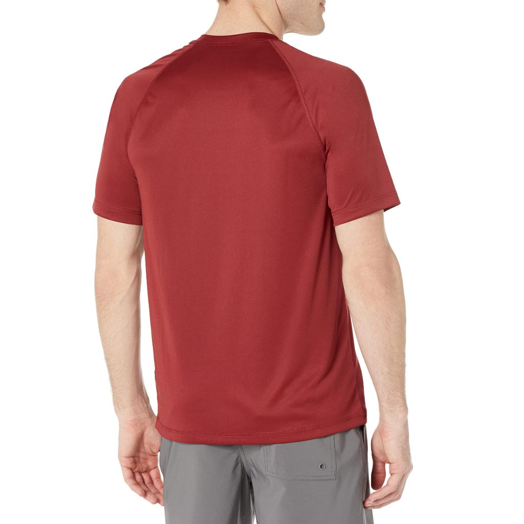SZ 2XL, Amazon Essentials Men's Slim-Fit Short-Sleeve Quick-Dry UPF 50 Swim Tee, Brick Red