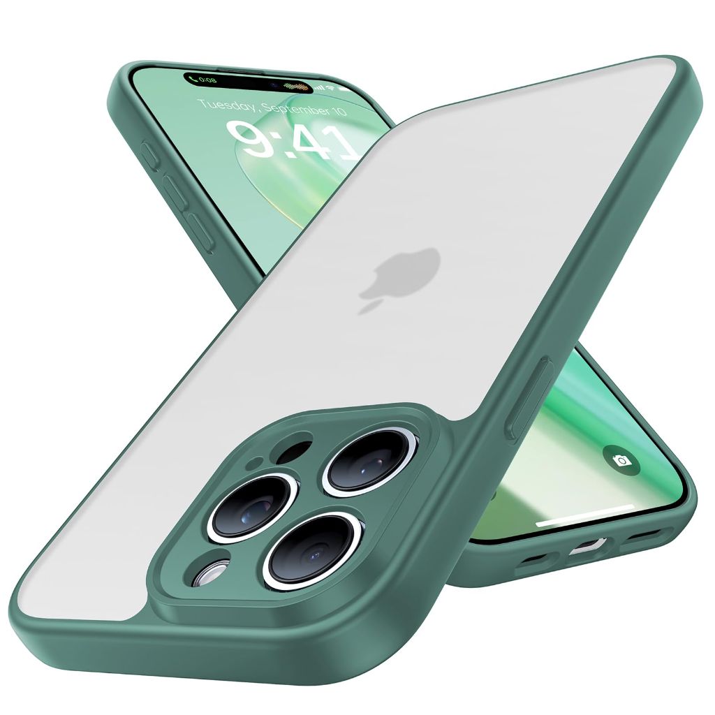 Shiiuou Shockproof for iPhone 15 Pro Max Case, [Camera Protection] [Military-Grade Drop Protection] Protective Anti-Yellow Slim Translucent Skin-Friendly Case for iPhone 15 Pro Max, Midnight Green