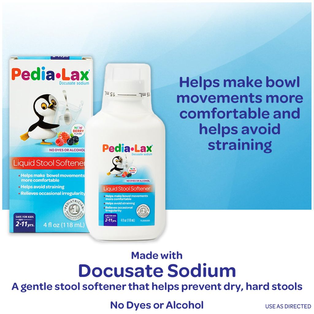 Pedia-Lax Liquid Stool Softener for Kids | Berry Flavor, 4 Fl Oz, Pack of 3