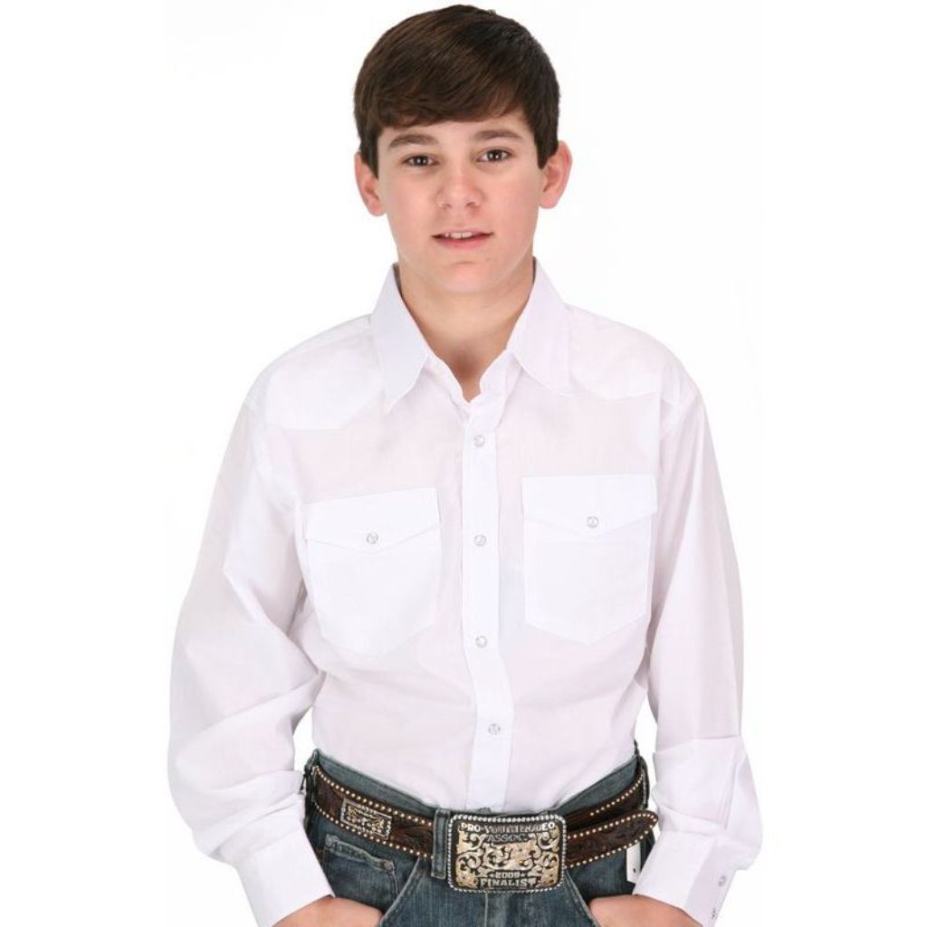 Boy's White Long Sleeve Dress Western Snap Shirt ( L)