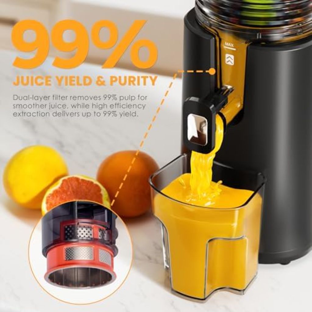 Cold Press Juicer, 5.5inch Wide Feed Chute Juicer Machine, Slow Masticating Juicer for Whole Vegetables & Fruits, Black (DAMAGED BOX)