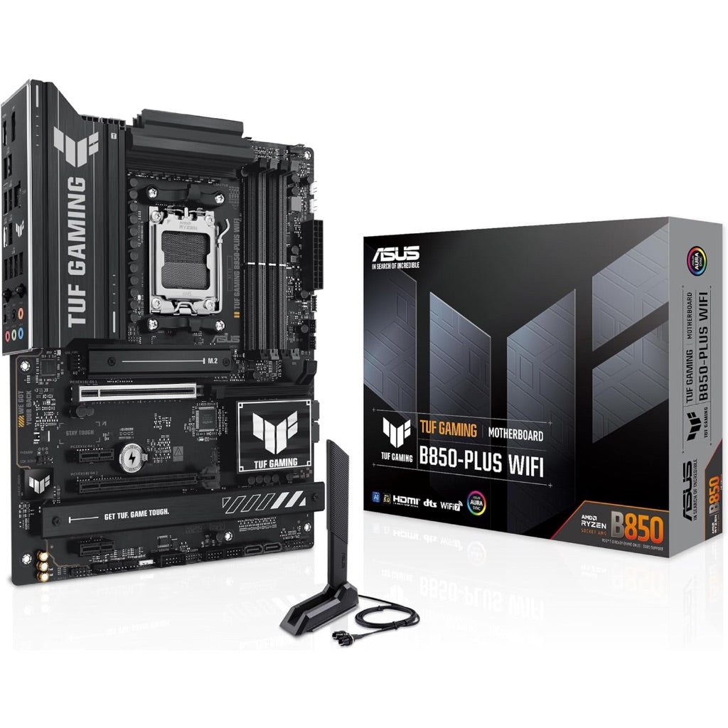 ASUS TUF Gaming B850-PLUS WiFi AMD AM5 B850 ATX Motherboard, 14+2+1 80A Stages, AI Ready, DDR5, PCIe 5.0, 3X M.2, Wi-Fi 7, 2.5Gb LAN, DisplayPort, HDMI™, USB 10Gbps & 20Gbps Type-C®, BIOS Flashback™