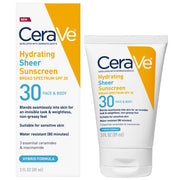 CeraVe Hydrating Sheer Sunscreen with SPF 30 for Face and Body Fragrance-Free, 3Oz
