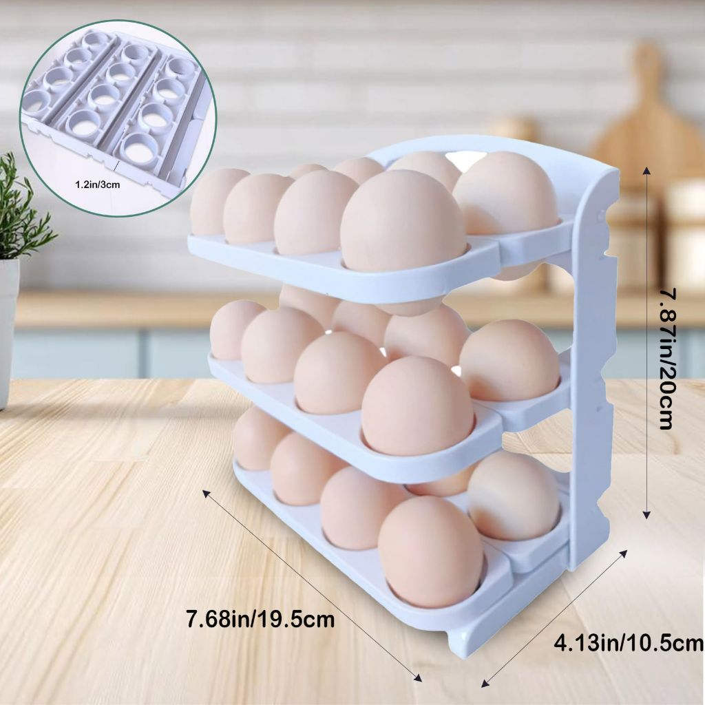 Egg Organizer Tray, Space-Saving Refrigerator Egg Storage Rack, Holds Up to 24 Eggs, Ideal for Fridge, Kitchen, Cabinets, and Dining Table