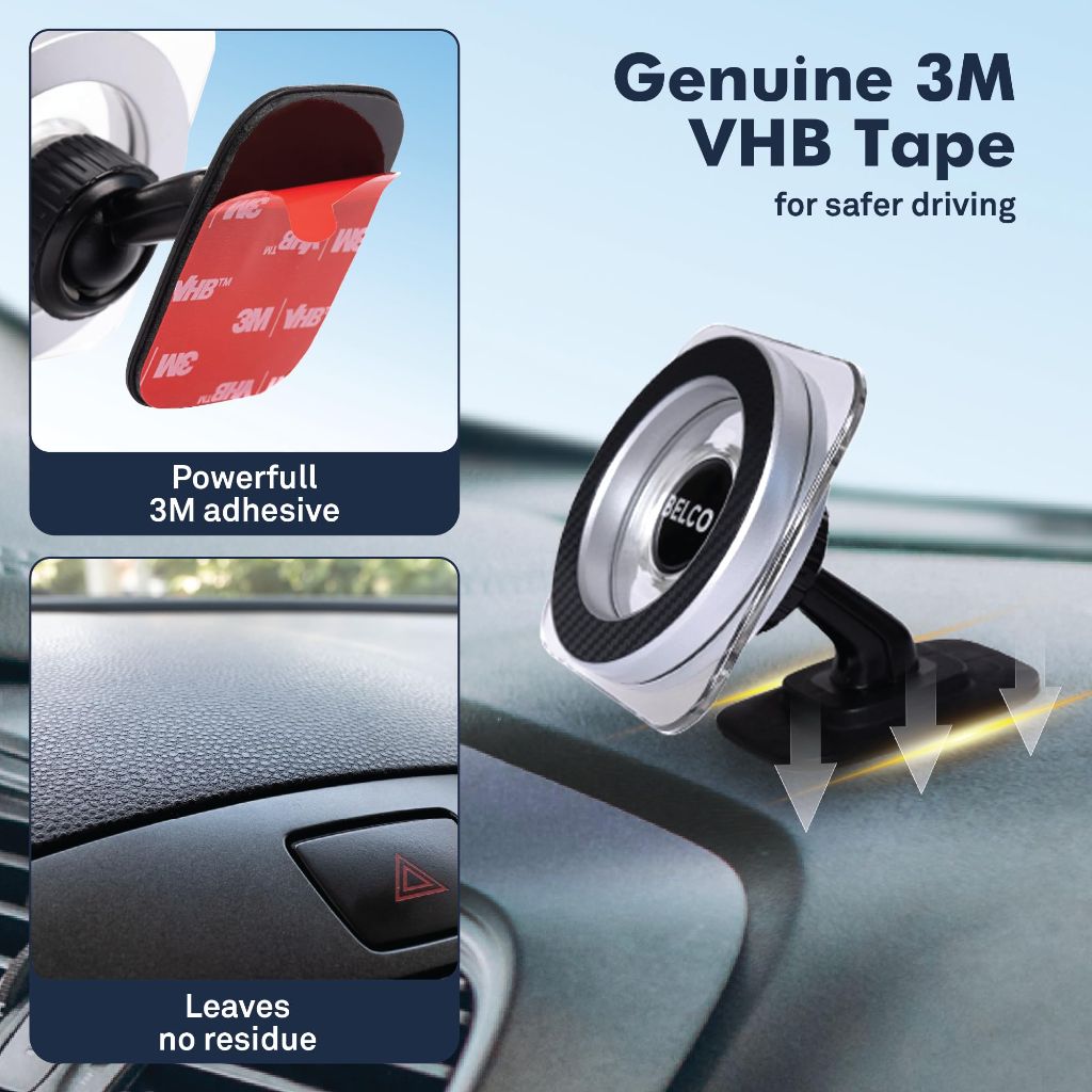 BELCO Magnetic Phone Holder for Car – Adhesive Car Phone Mount with 360-degree – Compatible with iPhone and Android
