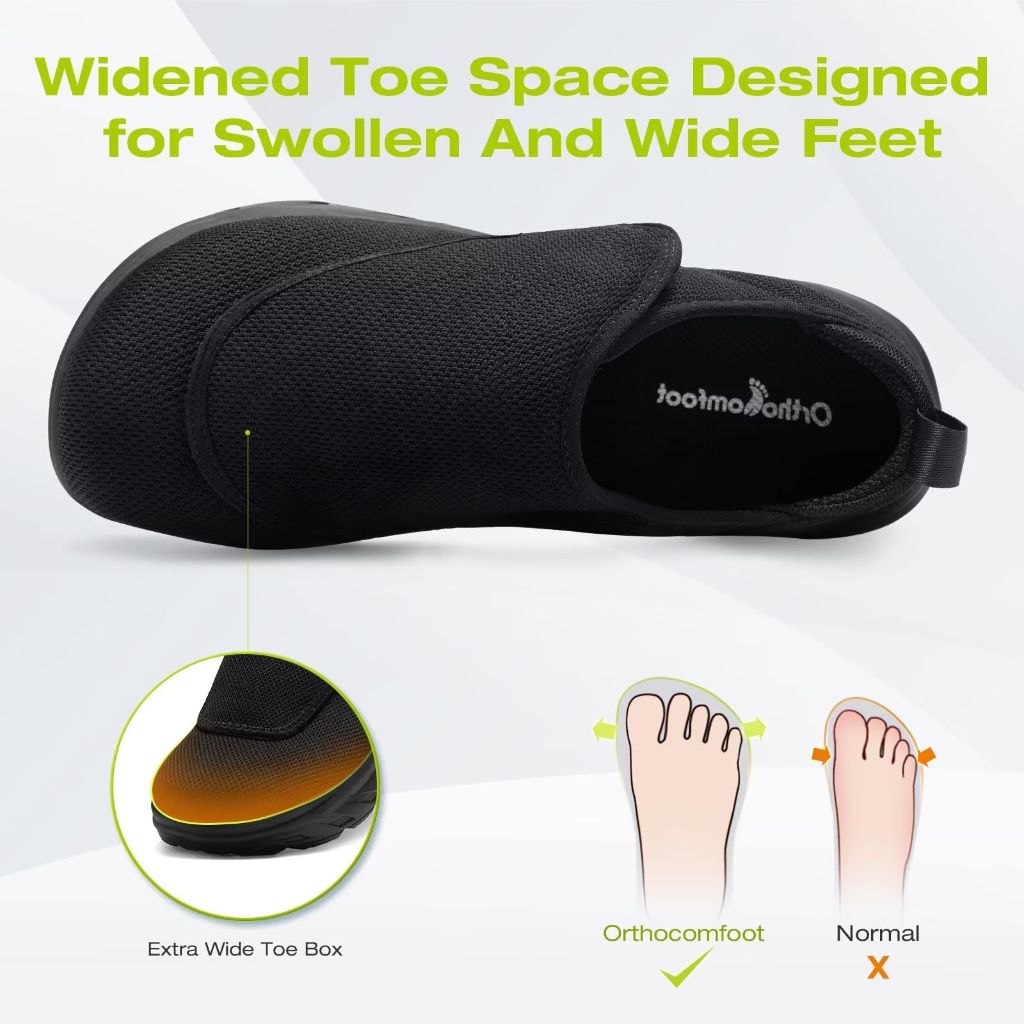 Men's Orthopedic Diabetic Extra Wide Walking Shoes: Comfort Arch Support Flat Feet Black Size 14