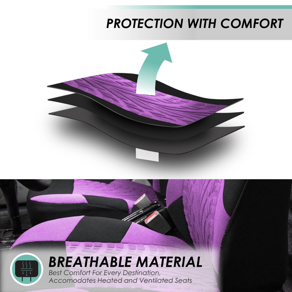 FH Group Full Set Premium Cloth Car Seat Covers - Universal Fit, Low Back Front Seat Covers, Purple