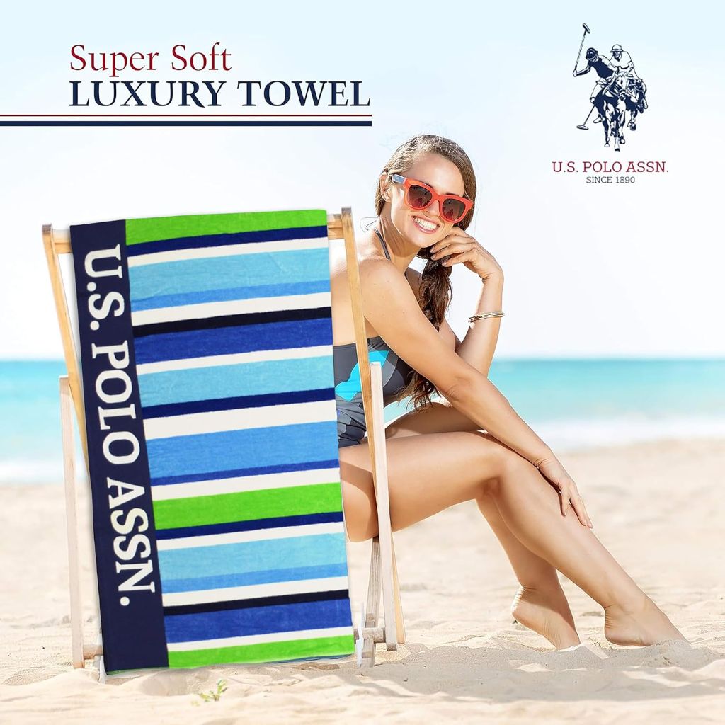 U.S. Polo Assn. Oversized Striped Nautical Design Beach Towel - Myrtle Stripe (40” x 70”)