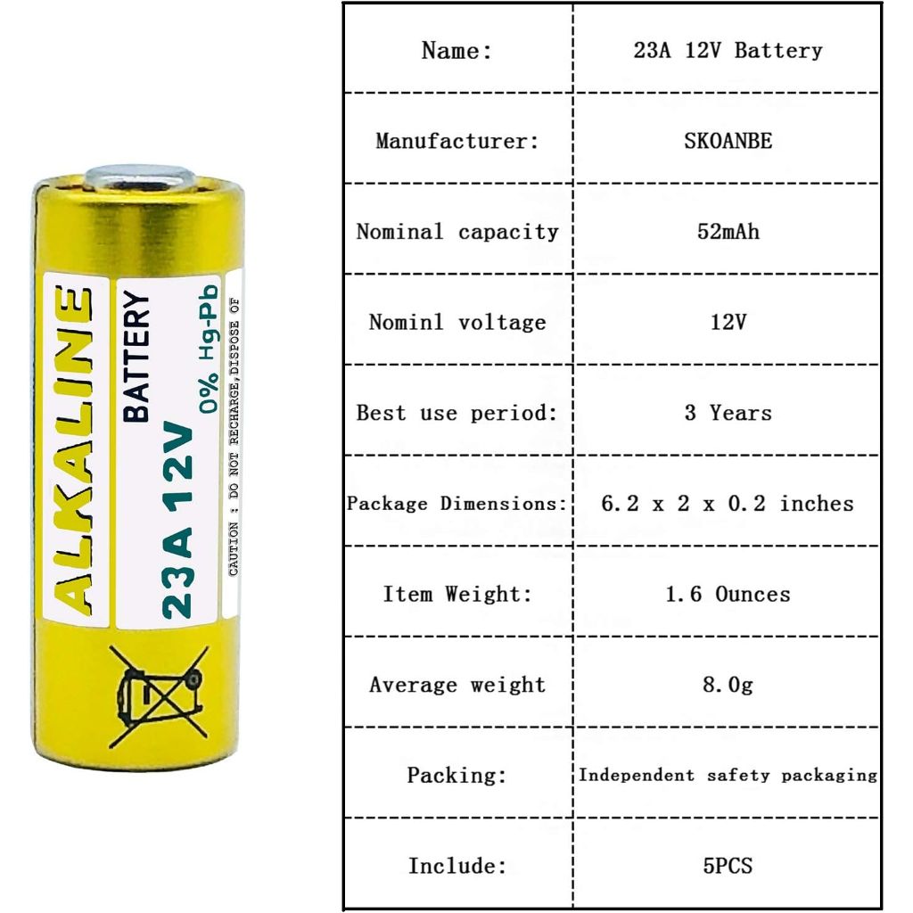 SKOANBE 5PCS 23A 12V Alkaline Battery A23 L1028 MN21 12Volts Battery