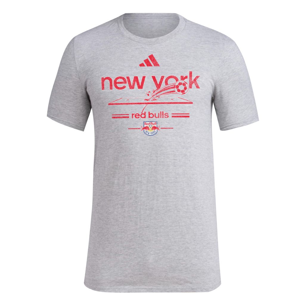 SZ XL, Adidas Men's New York Red Bulls Pre-Game Short Sleeve Soccer T-Shirt, Medium Grey Heather