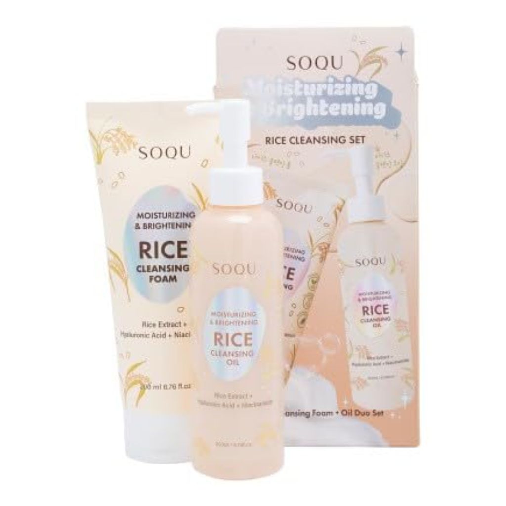 SOQU Rice Cleansing Set, Moisturizing & Brightening, Cleansing Foam and Oil Duo