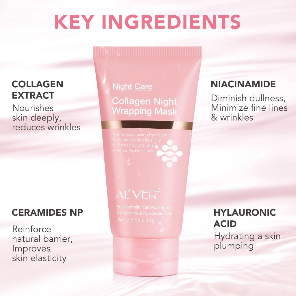 Collagen Night Wrapping Mask, 2 PCS Collagen Jelly Face Masks with Jelly Brush