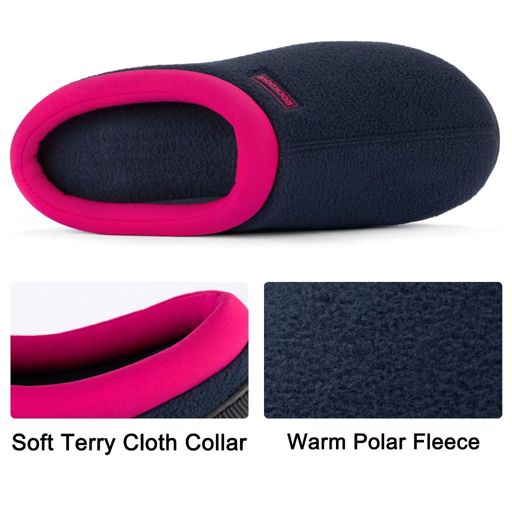 RockDove Women's Polar Fleece Two-Tone Memory Foam House Slippers, Size 7-8 US Women, Dark Navy/Fuchsia