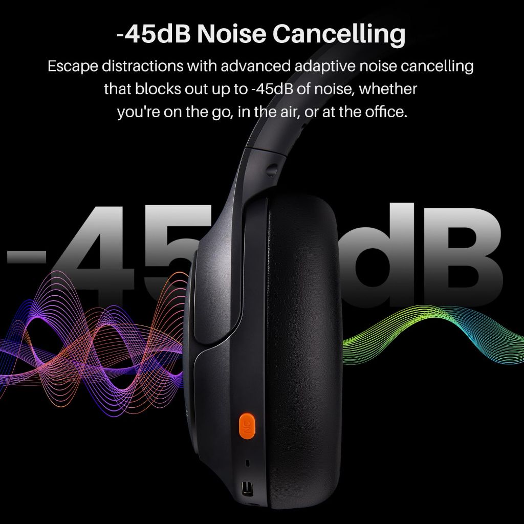 TOZO HT3 Hybrid Noise Cancelling Headphones, Black