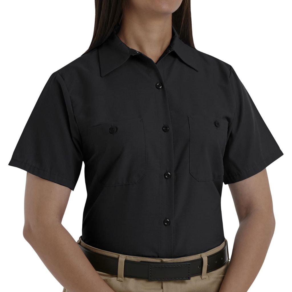 Red Kap Women's Standard Short Sleeve Industrial Work Shirt, Black, 4X-Large
