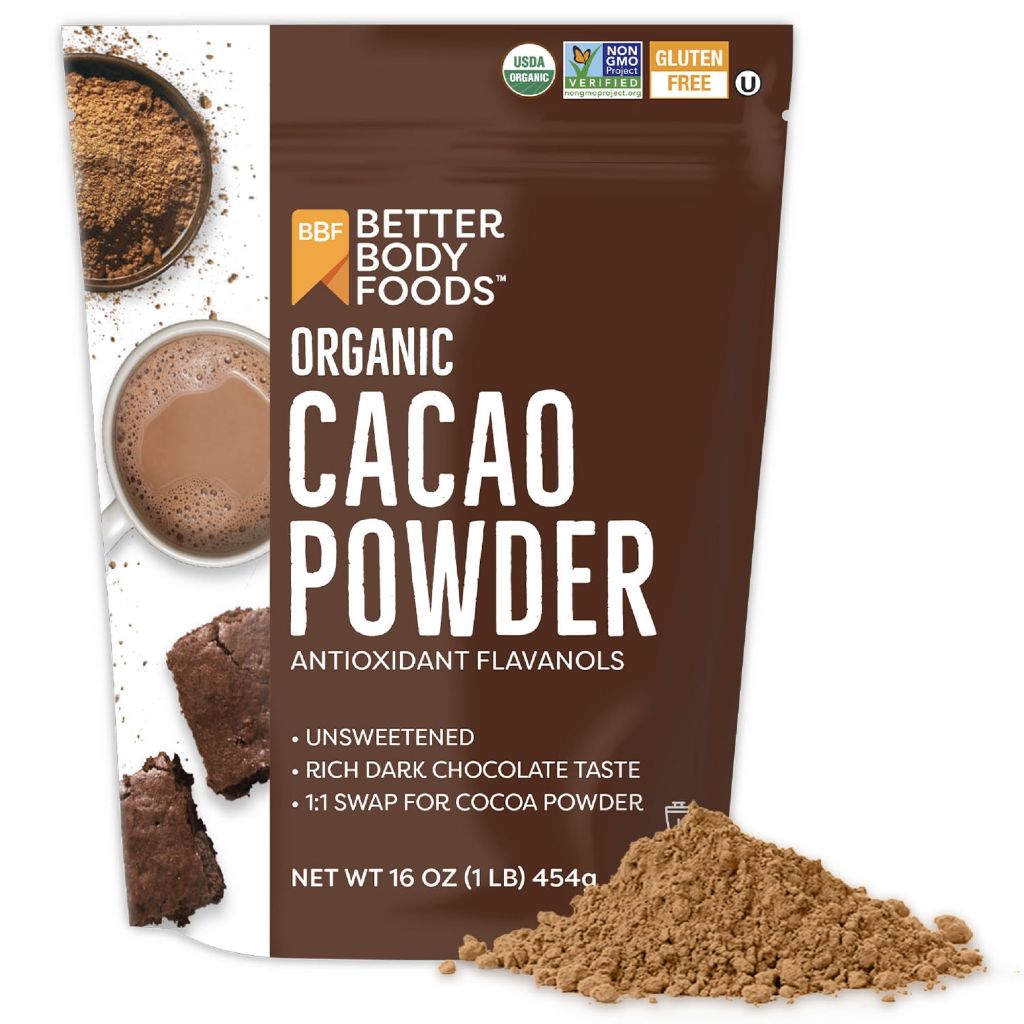 BetterBody Foods Organic Cacao Powder, Rich Chocolate Flavor, Cocoa, 16 ounce, 1 lb bag