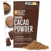 BetterBody Foods Organic Cacao Powder, Rich Chocolate Flavor, Cocoa, 16 ounce, 1 lb bag