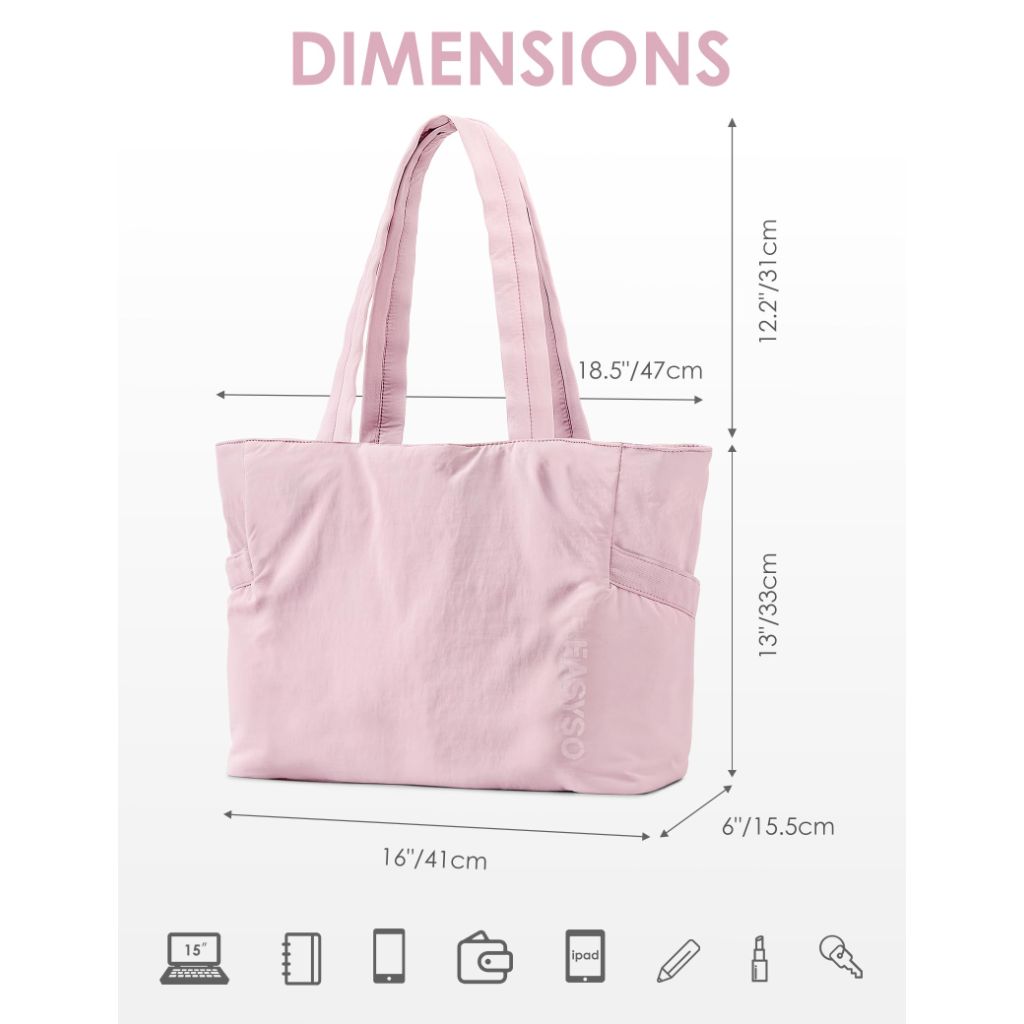 EASYSO Tote Bag for Women, Puffer Travel Tote Bags with Zipper, Pink