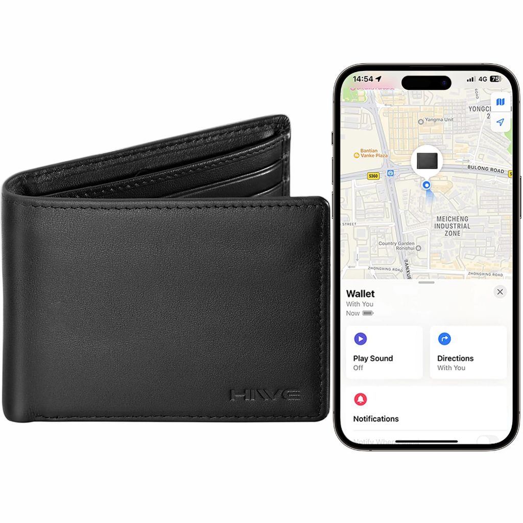 HiWe Anti-Lost Bifold Men Wallet with Find My, Genuine Leather, RFID, Original Design, Black