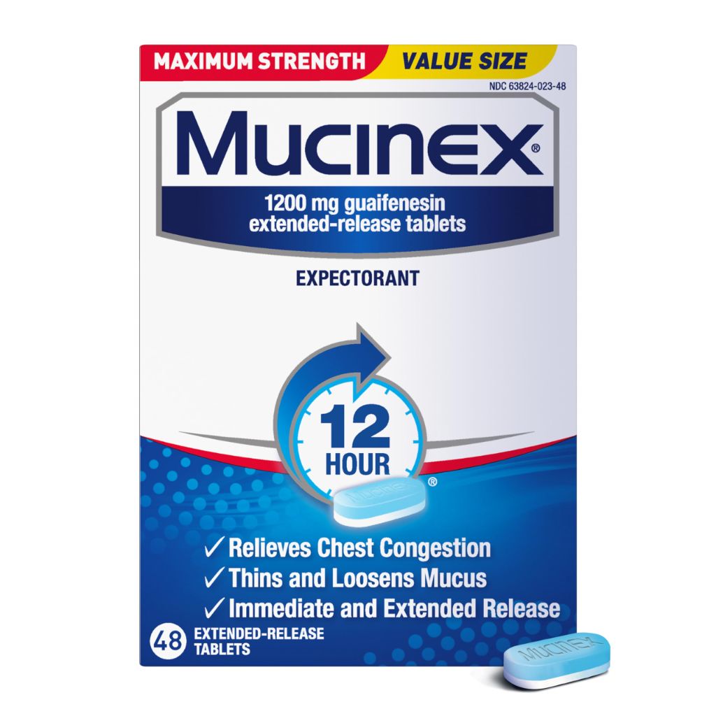 Mucinex 12 Hour Maximum Strength 1200 mg Guaifenesin Extended-Release Tablets for Excess Mucus Relief | 48 Tablets