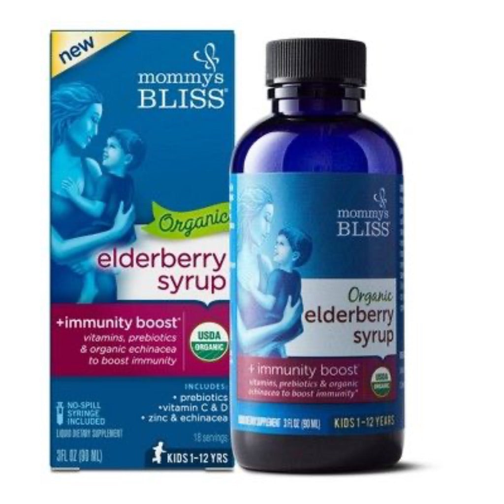 Mommy's Bliss Kids Organic Immunity Syrup with Elderberry for Kids 1-12 Yrs, 3 Fl Oz