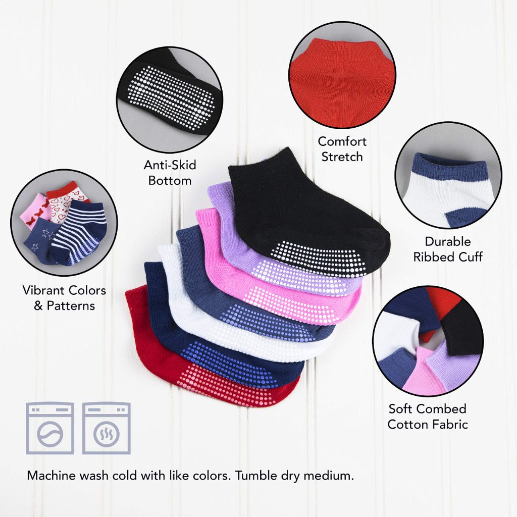 Debra Weitzner 12 Pairs Non-Slip Toddler Socks With Grips for Baby Boys and Girls - Anti-Slip Crew Socks for Infant's and Kids