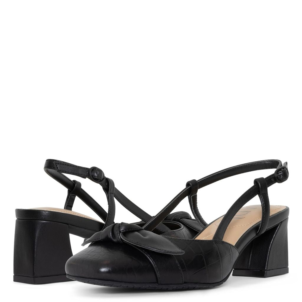 NYDJ Women's Sallie Crocco Leather Slingback Dress Pump, Black, Size 6