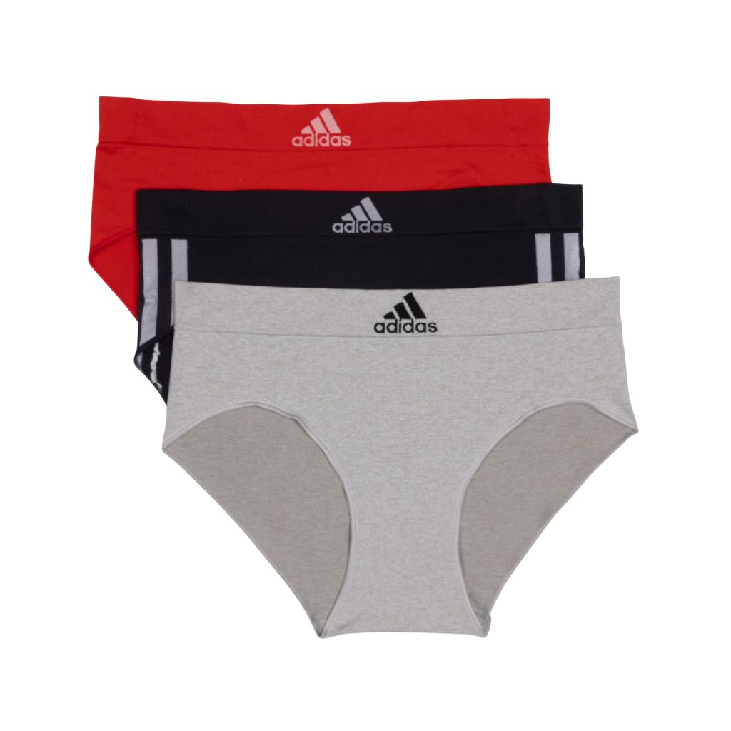 Adidas Women's Seamless Brief Panties 3-pack, Black with Stripes/Heather Grey/Vivid Red, X-Large