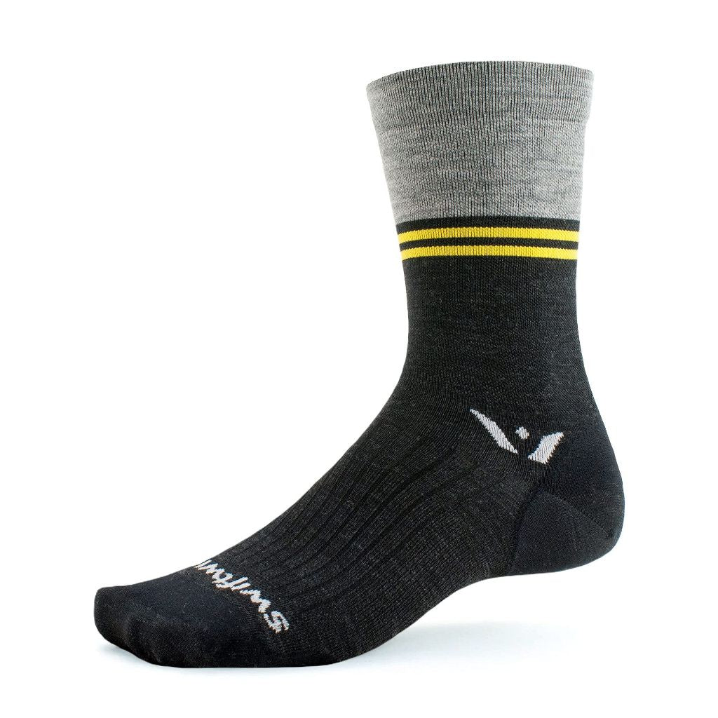 SZ S, Swiftwick- PURSUIT SEVEN Ultralight Trail Running & Cycling Socks, Merino Wool (Block Stripe Heather)