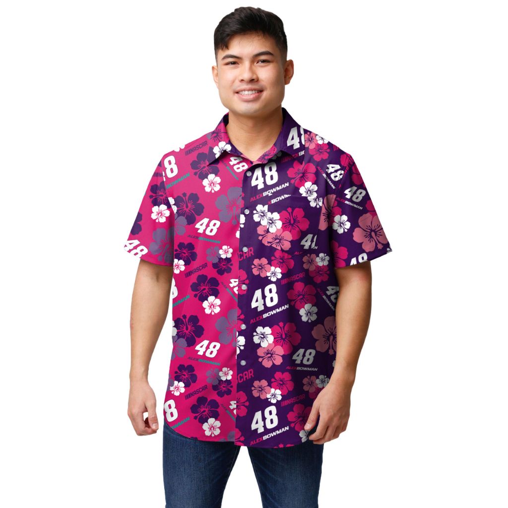 SZ L, FOCO NASCAR Alex Bowman Mens Split Color Floral Button Up
