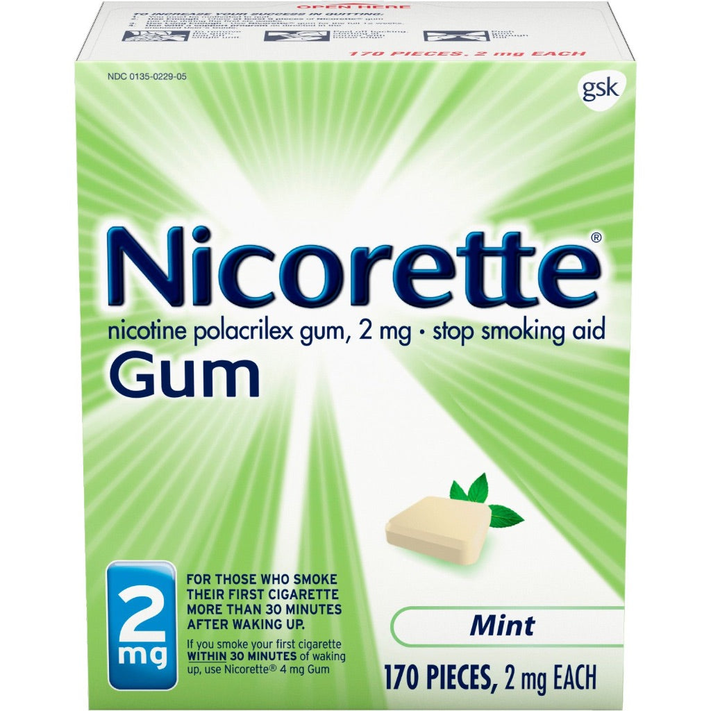 Nicorette Nicotine Polacrilex Gum, Stop Smoking Aid, 2mg, Mint  Flavor - 170 Count