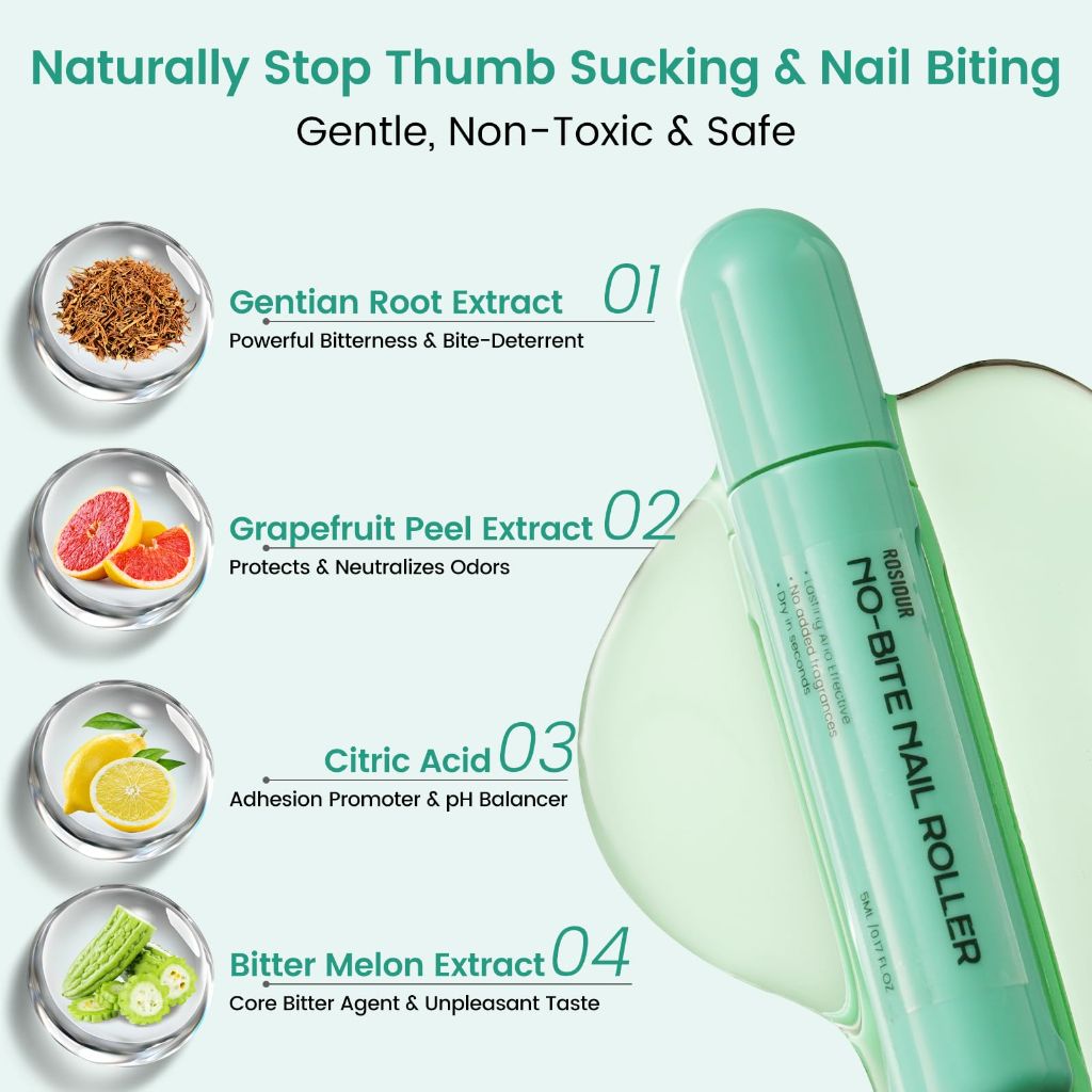 Nail Biting Treatment for Kids & Adults | Roll-On Stop Thumb Sucking Nail Polish, 0.17fl. oz
