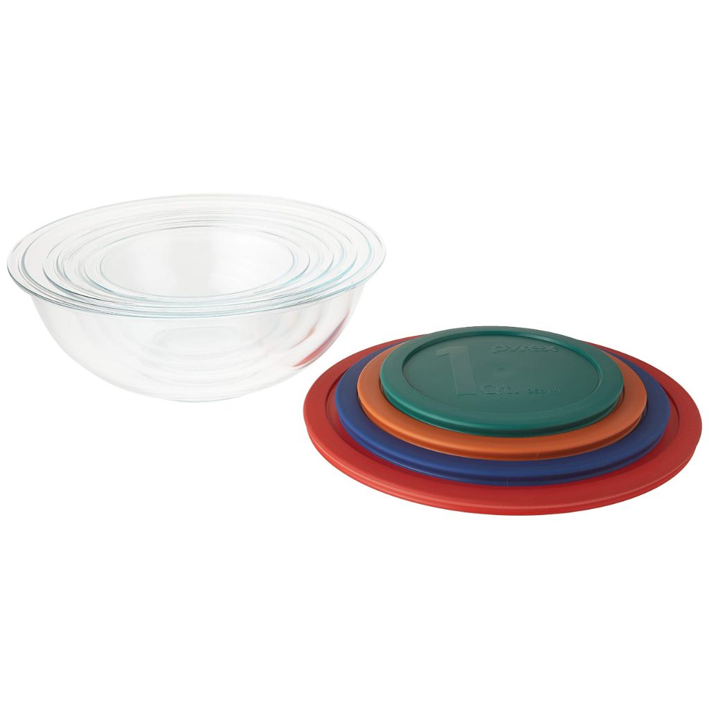 Pyrex Smart Essentials Glass Mixing Bowls w/Lids - Clear Bowls, 8pc Set.