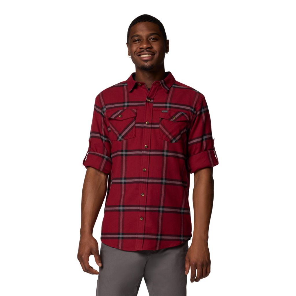 Columbia Men's Bearmouth Springs Roll Up Long Sleeve Flannel Shirt, Red, Small