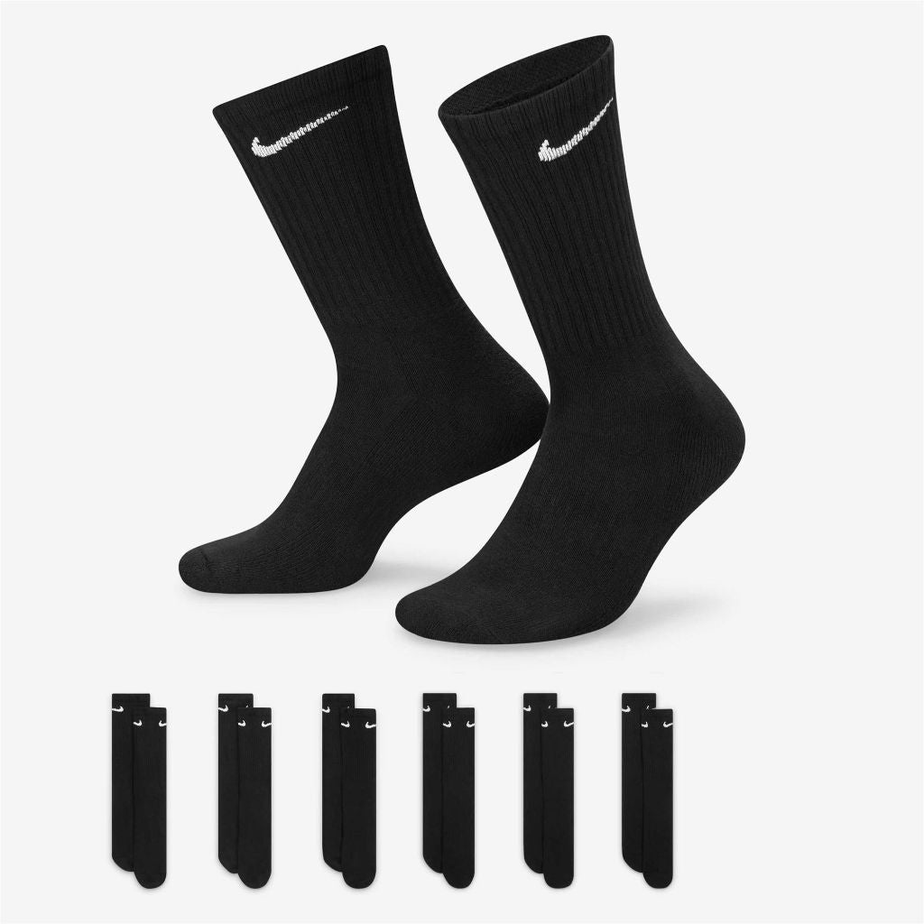 NIKE Unisex Performance Cushion Crew Socks with Band (6 Pairs), Black/White, Medium
