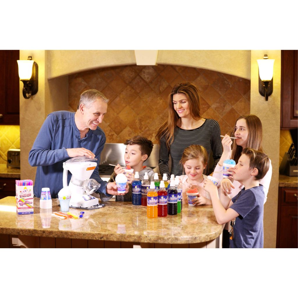 SNOWIE Little Snowie Max Snow Cone Machine w/Powder Sticks & Syrup Mix - White