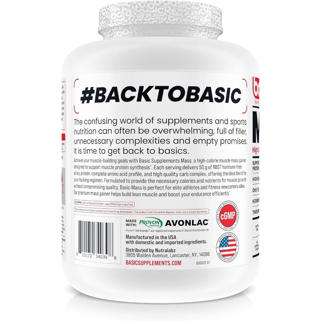 Basic Supplements Mass Gainer Protein Powder, Chocolate, 6lb (10 Servings)