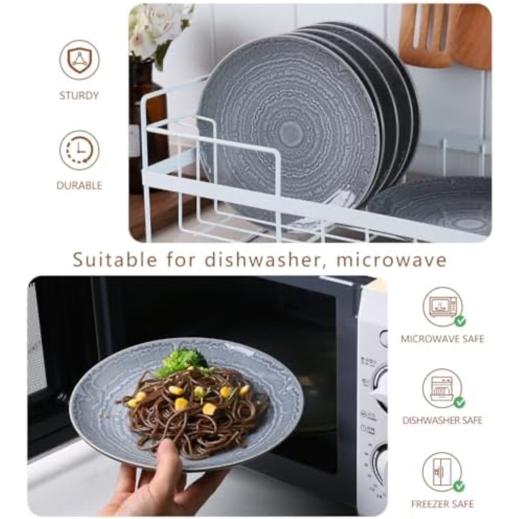 MONITO 6 Piece Ceramic Dinner Plates, 8.5" Reactive Glaze Porcelain, Microwave/Dishwasher Safe - Psychedelic Gray