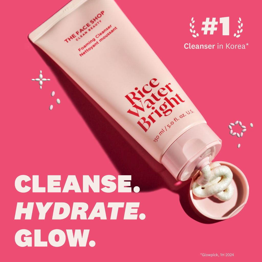 The Face Shop Rice Water Bright Foaming Facial Cleanser with Ceramide, Makeup Remover, 150ml