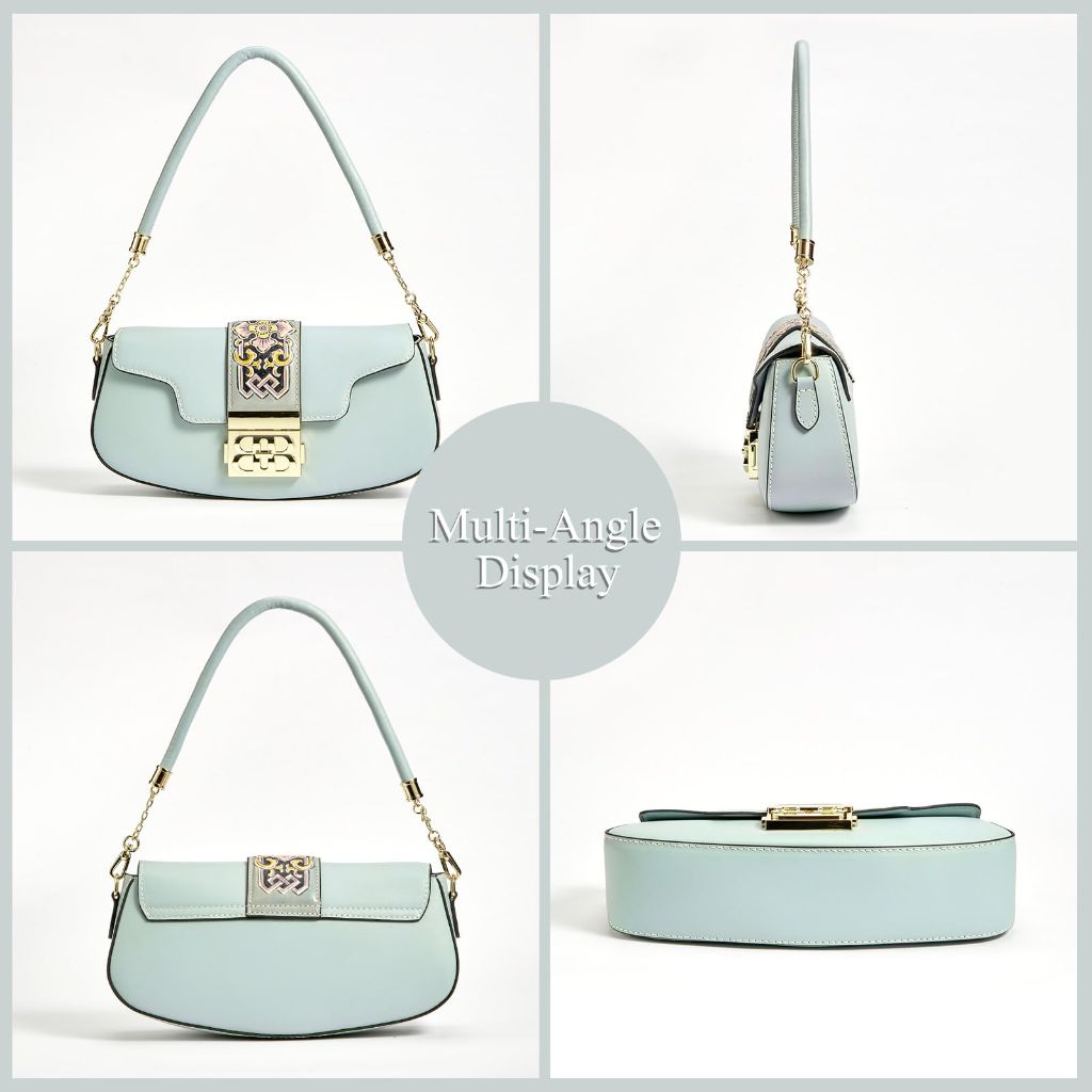 ZHIYONG Clutch Tote Handbags, Genuine Leather Hand Carved Painted  (Glacial Blue)