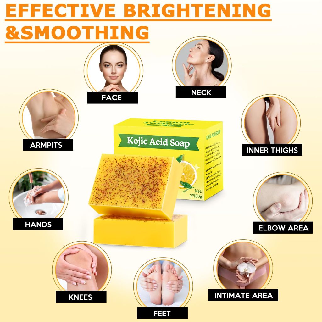 Krynet Kojic Acid Soap, Lemon Turmeric Soap Bar  2 Bars