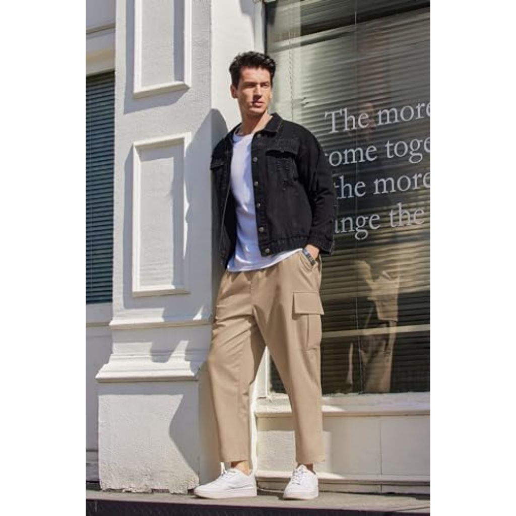 COOFANDY Men's Cargo Sweatpants, Relaxed Fit, Drawstring, Large