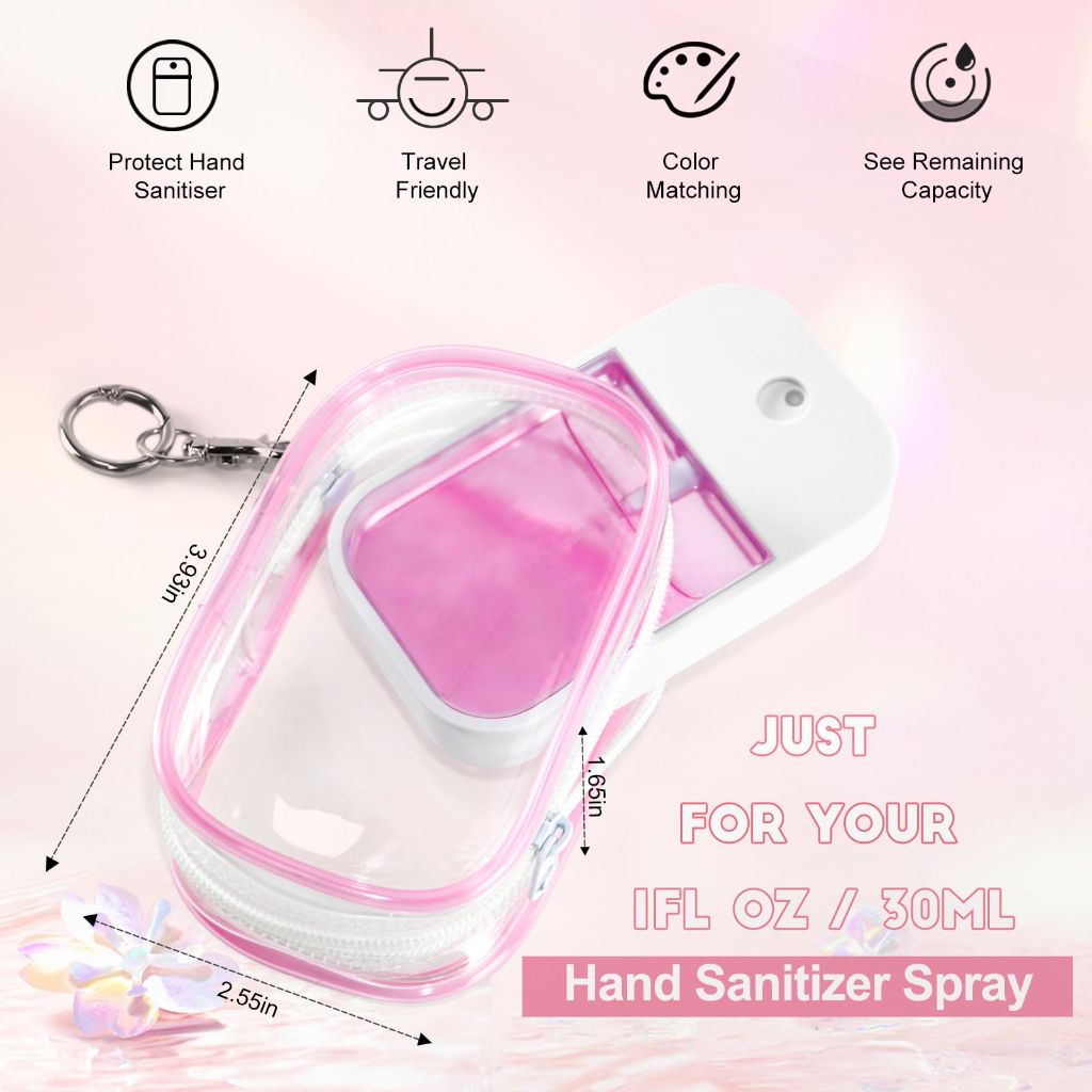 XCOSHAY Hand Sanitizer Spray Clear Case for 1FL OZ/30ml, 3 Pack (Pink & Blue & Purple)