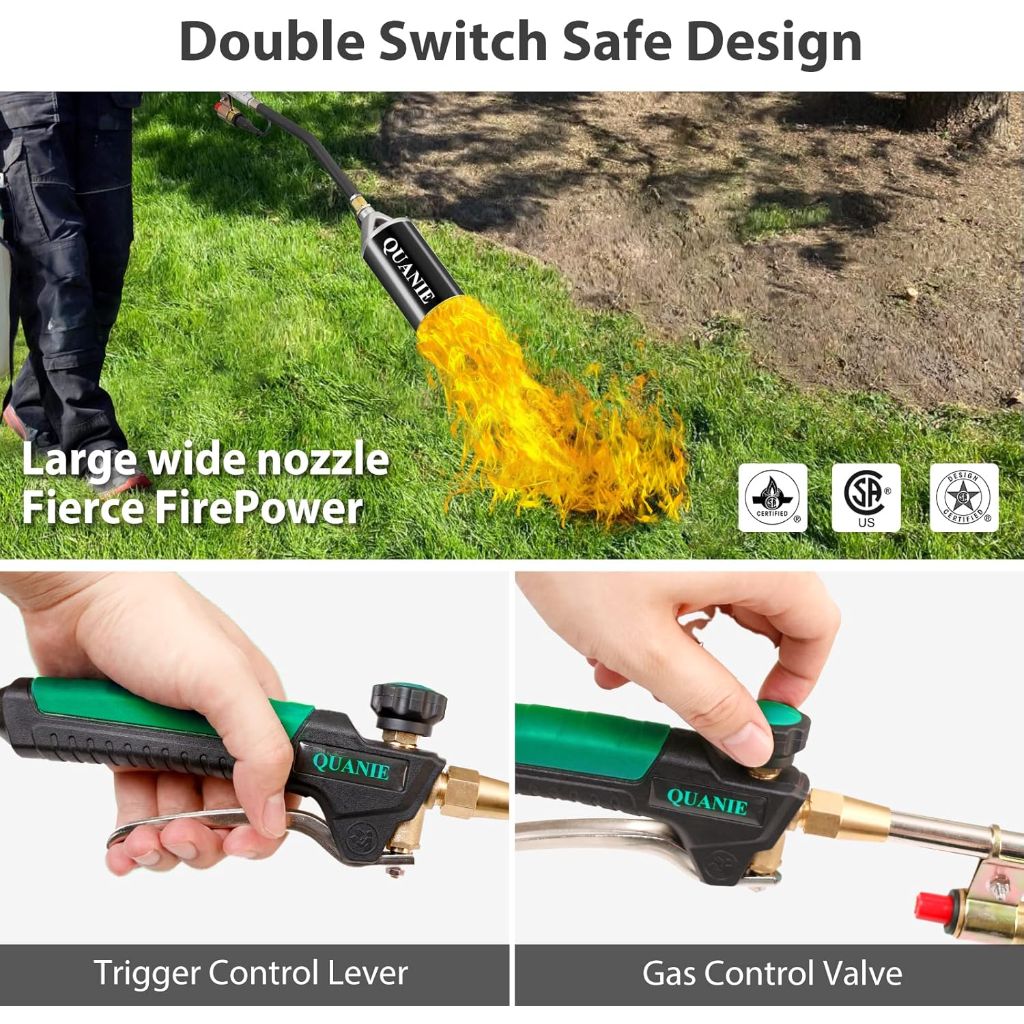 Propane Torch Burner Weed Torch High Output with 10FT Hose,Heavy Duty Blow Torch with Flame Control and Turbo Trigger Push Button Igniter,Flamethrower for Garden Wood Ice Snow Road(black)