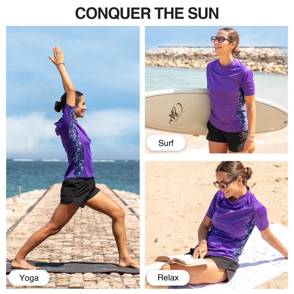 Kanu Surf Womens, Breeze UPF 50+ Short Sleeved Active Rashguard & Workout Top, Bloom Purple, Small