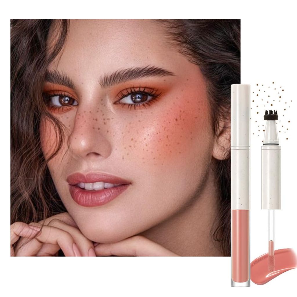 Freckle Blush Makeup Pen,Coffee Freckle Stamp 2 in 1 Double-ended Waterproof | Orange Liquid Blush