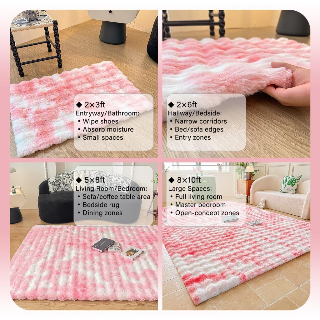 Pink White Rabbit Plush Area Rug , 8'X10'
