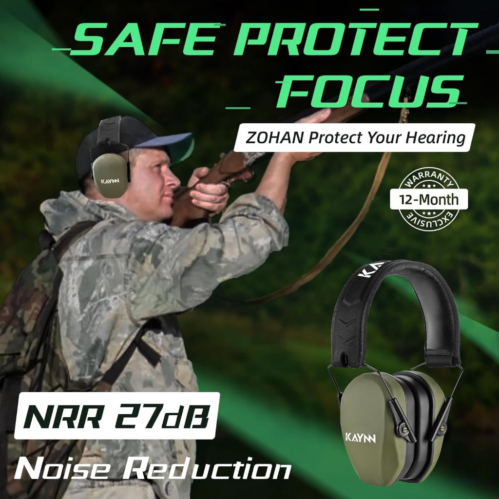 KAYNN 018 Shooting Ear Protection NRR 27dB,Adjustable Foldable Noise Reducing Hearing Protection Earmuffs for Shooting(1Pack-Green)