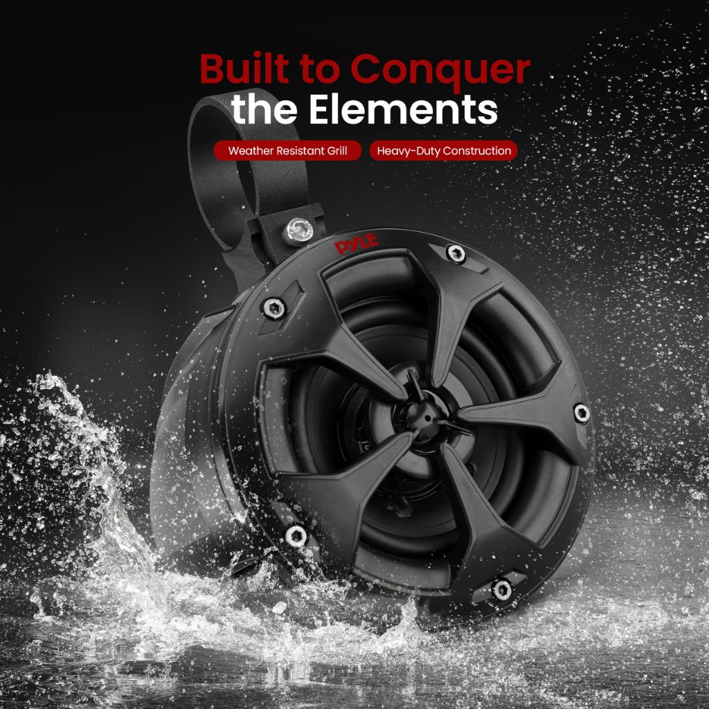Pyle 2-Way Dual Waterproof Off-Road Speakers, 4 Inch 800 Watt Marine Grade - PLUTV41BK, Black
