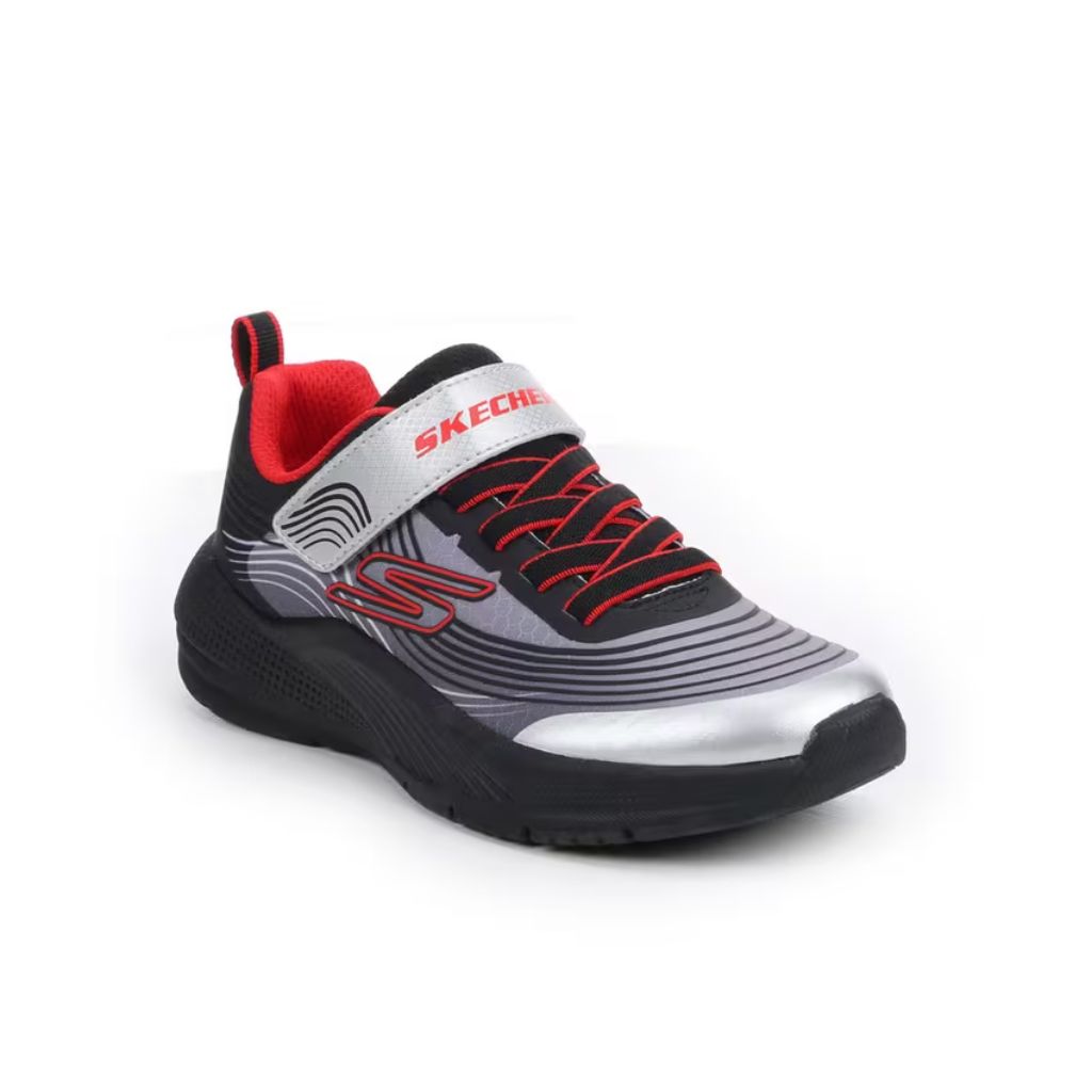 SZ 3.5, Skechers Kids Boys Microspec Advance - Revconix Sneaker, Black/Silver